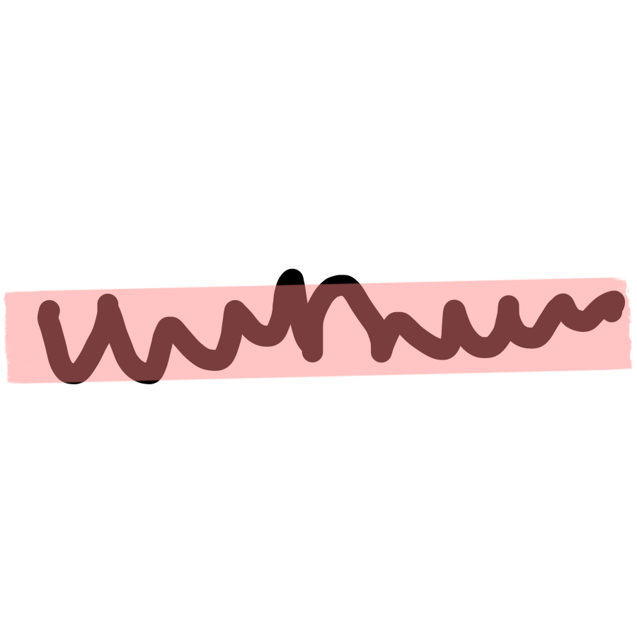 A black squiggle with a semi-transparent pink rectangle covering most of it